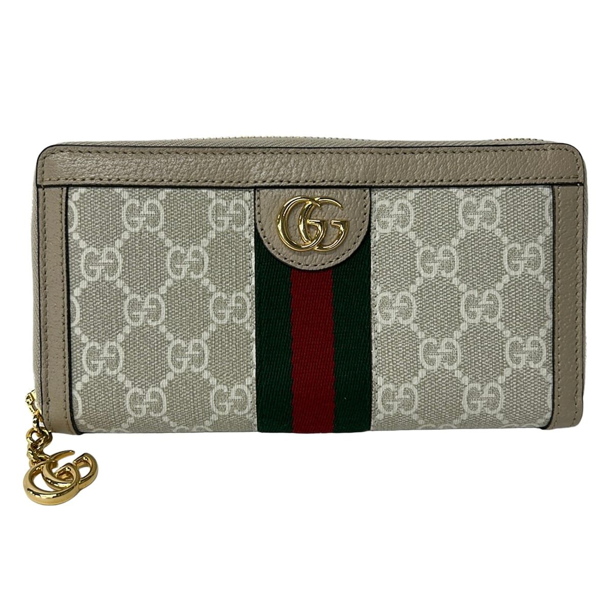GUCCI(グッチ) 長財布美品 オフィディア 523154 ベージュ×グリーン×レッド ラウンドファスナー レザー