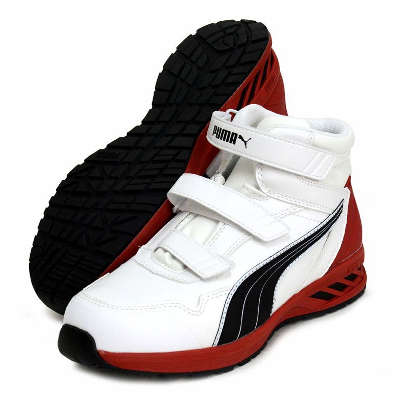 PUMA(プーマ) ライダー2.0 ホワイト ミッド 安全靴 ミドルカット 23SS (63.353.0)、ホワイト×レッド