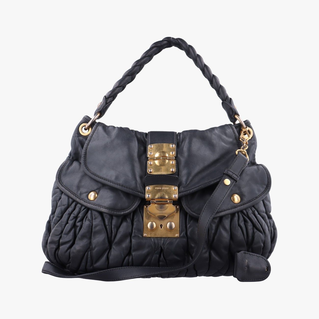 ミュウミュウMiu Miuコッファー マテラッセ ブラック レザー 194 32,500円
