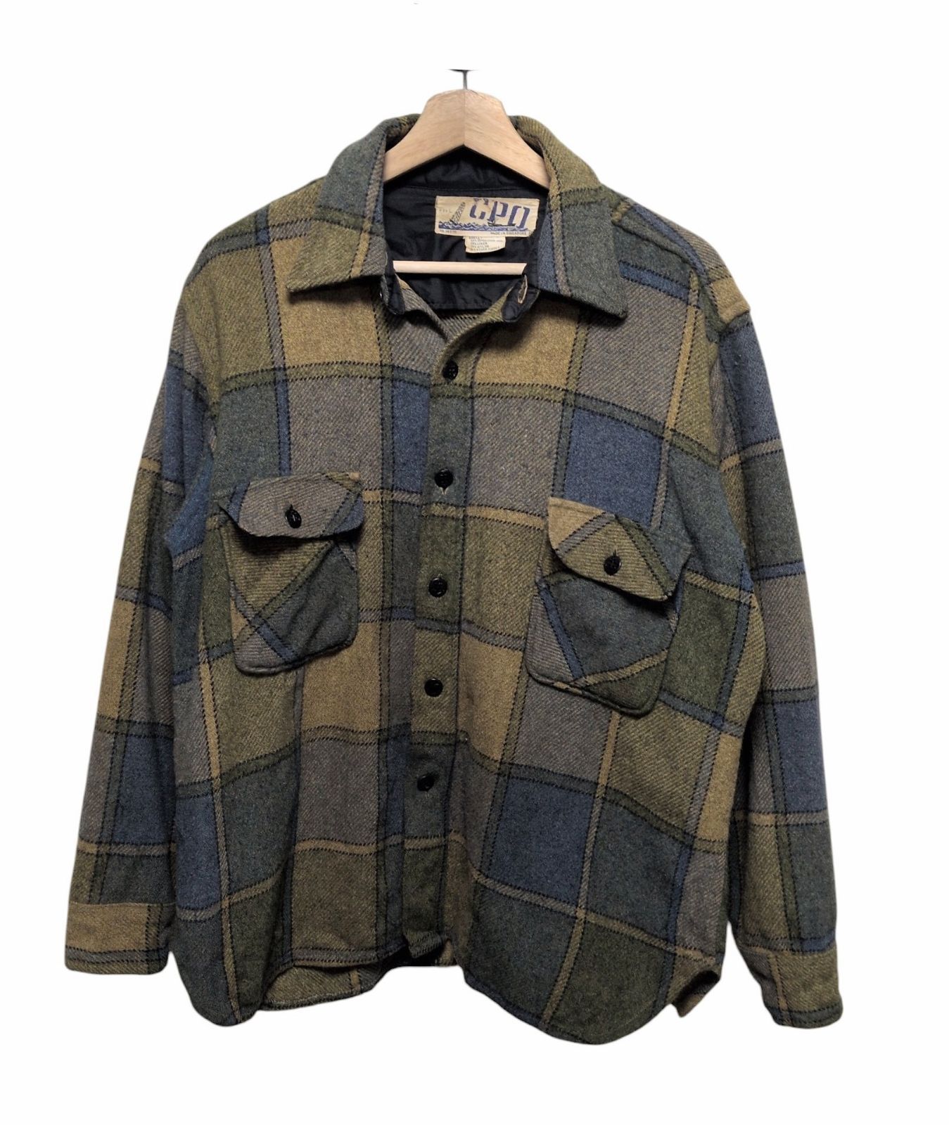 70s CPO シンガポール製 ウールチェック シャツジャケット L