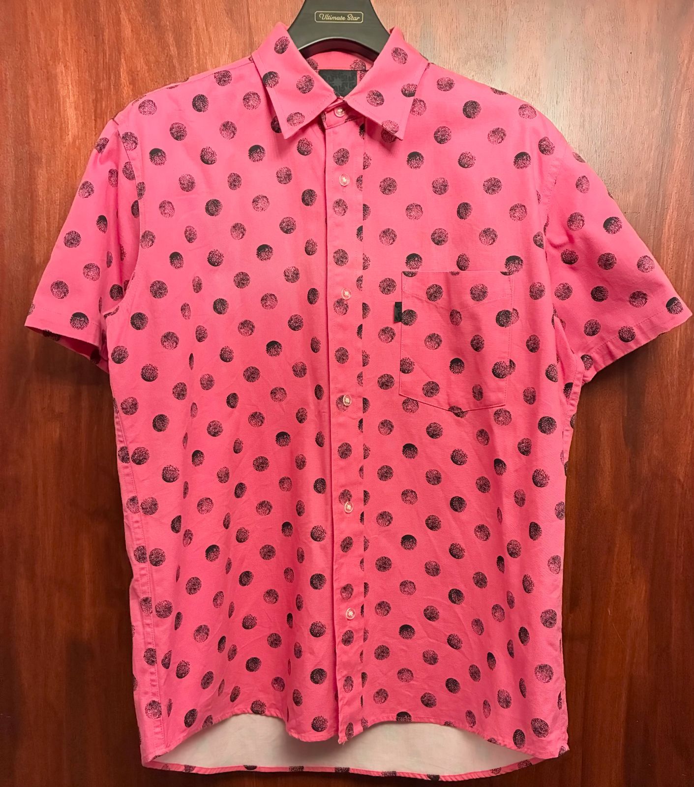 MADE IN JAPAN製 SWAGGER ドット柄 半袖オックスフォードシャツ ピンク Lサイズ