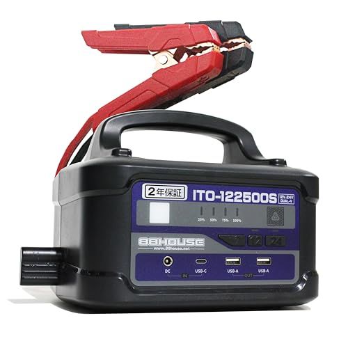 ms88HOUSE ジャンプスターター 12V 24V 大容量 修理対応可 122500mAh ガソリン/ディーゼル車対応 2年 ハイブリッド車対応 最大電流 3000A 12/24V 安全保護機能付き 急速充電対応 ITO-122500S 33b2b4ec 44,915円