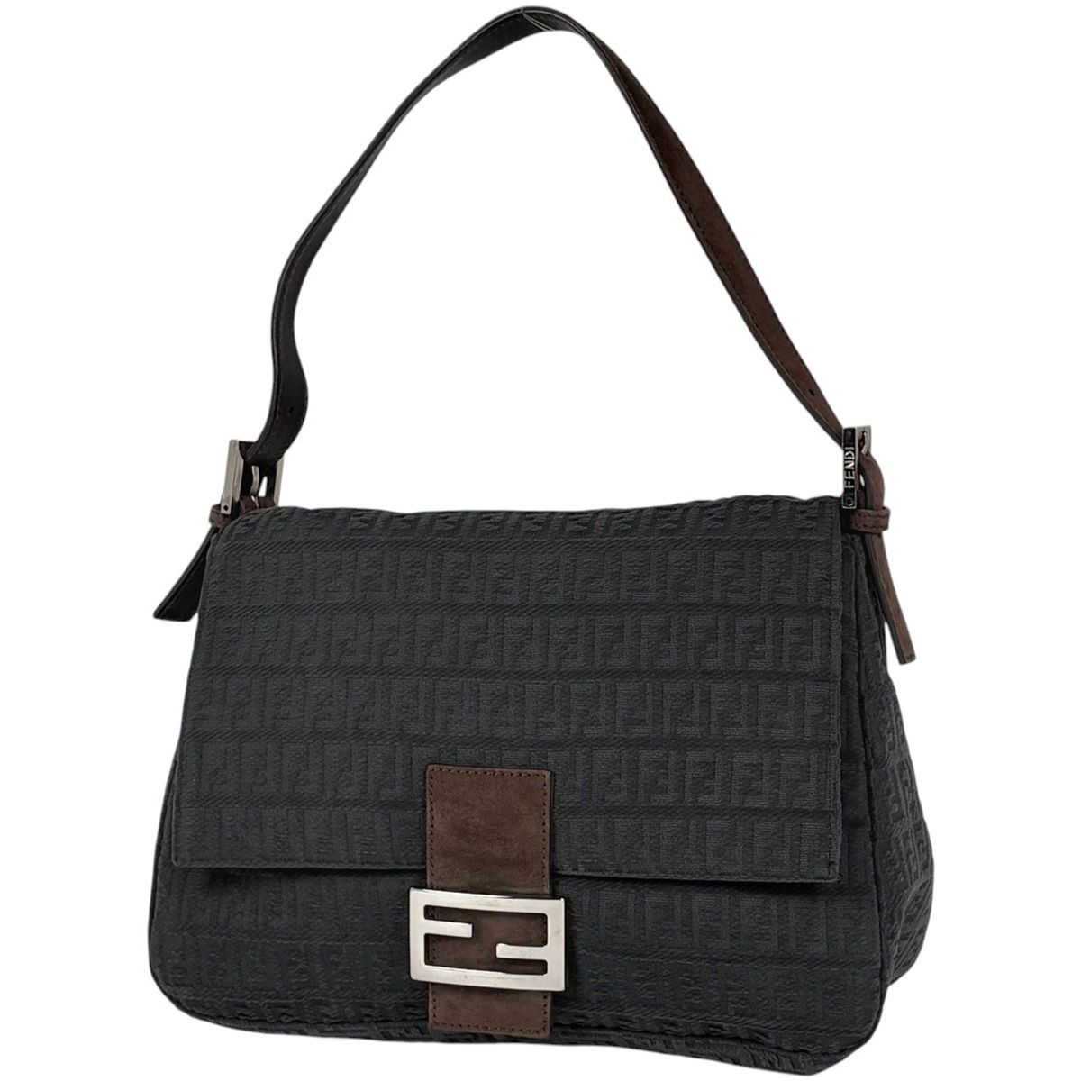 フェンディ FENDI ショルダーバッグ ズッキーノ柄 マンマバゲット ベルベット ファブリック グレー ブラウン 8BR001 レディース 【中古】