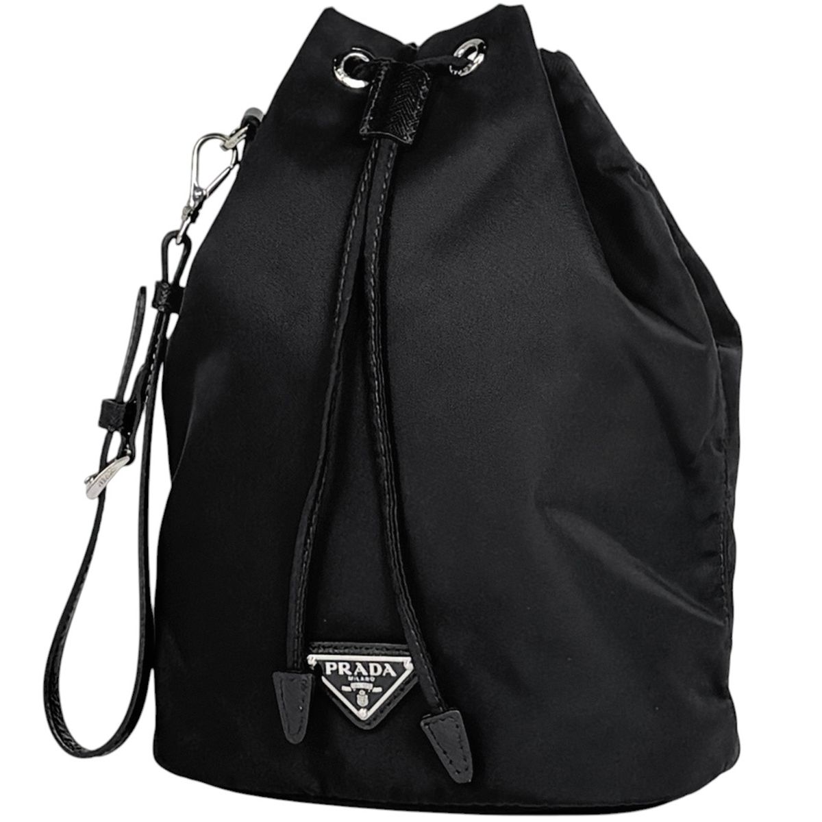 プラダ PRADA アクセサリーポーチ ロゴプレート 巾着型 ナイロン ネロ(ブラック) レディース 【中古】