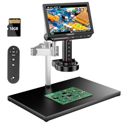 TOMLOV 4K オートフォーカス デジタル顕微鏡 10.1インチ HDMI 溶接顕微鏡【業界唯一 自動焦点】回転伸縮アーム 52MP コイン マイクロスコープ 宝石鑑定/回路基板修理/電子修理/溶接 10.1