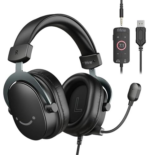 FIFINE ゲーミングヘッドセット 3.5mm/USB有線接続 PC/スマホ/Switch/PS4/PS5に対応 配信/実況用 黒 H9 | 7.1サラウンドサウンド/50mmドライバー搭載 脱着式全指向性マイク/多機能ボックス付き ネット fe016b20