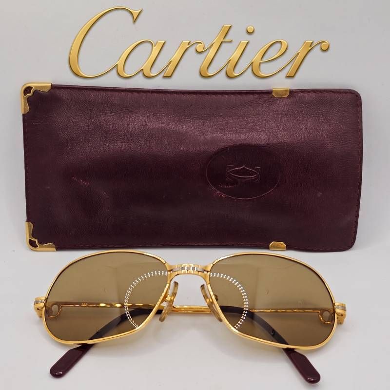 【美品】1989年製 Cartier カルティエ サントス ヴィンテージ サングラス 56 17 フランス製 ゴールド アイウェア Santos Vintage Sunglasses Made in France 正規ケース付