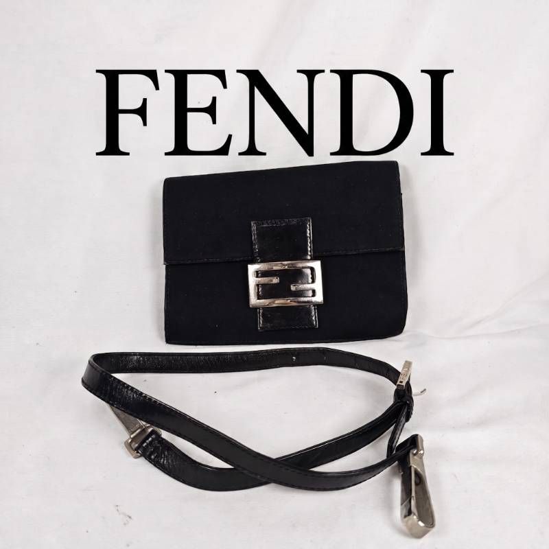 【希少/2WAY】FENDI フェンディ バゲット ウエストバッグ ポーチ 黒 ブラック サテン FF金具 ヴィンテージ
