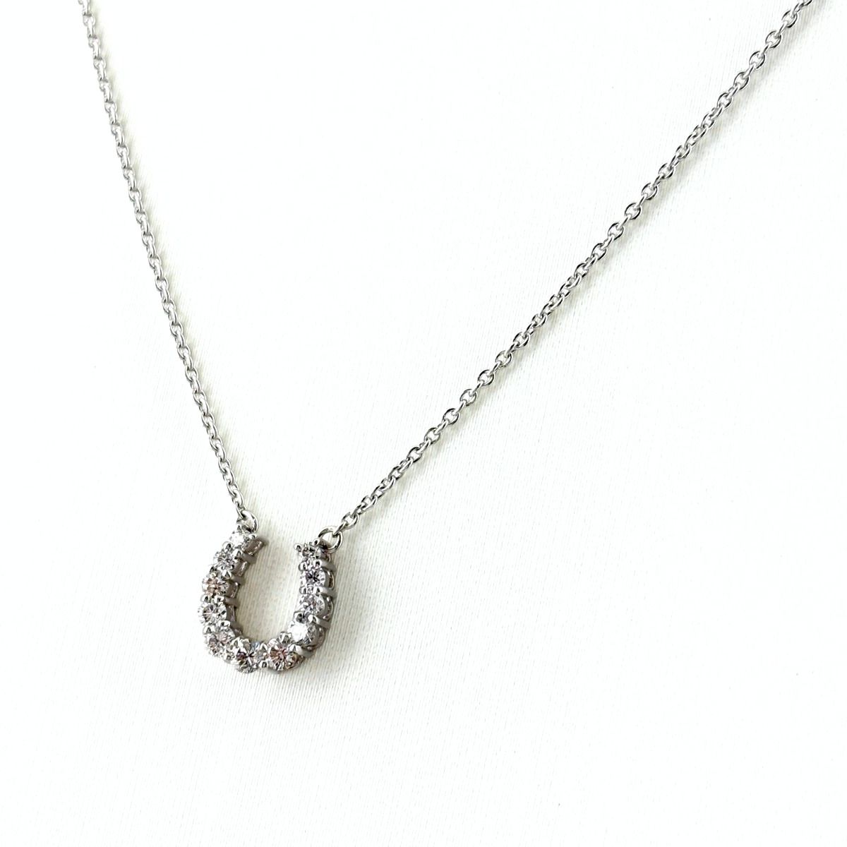 メレダイヤ WG ホワイトゴールド ペンダント ホースシュー 馬蹄 ネックレス K18 WG ダイヤモンド レディース 【中古】
