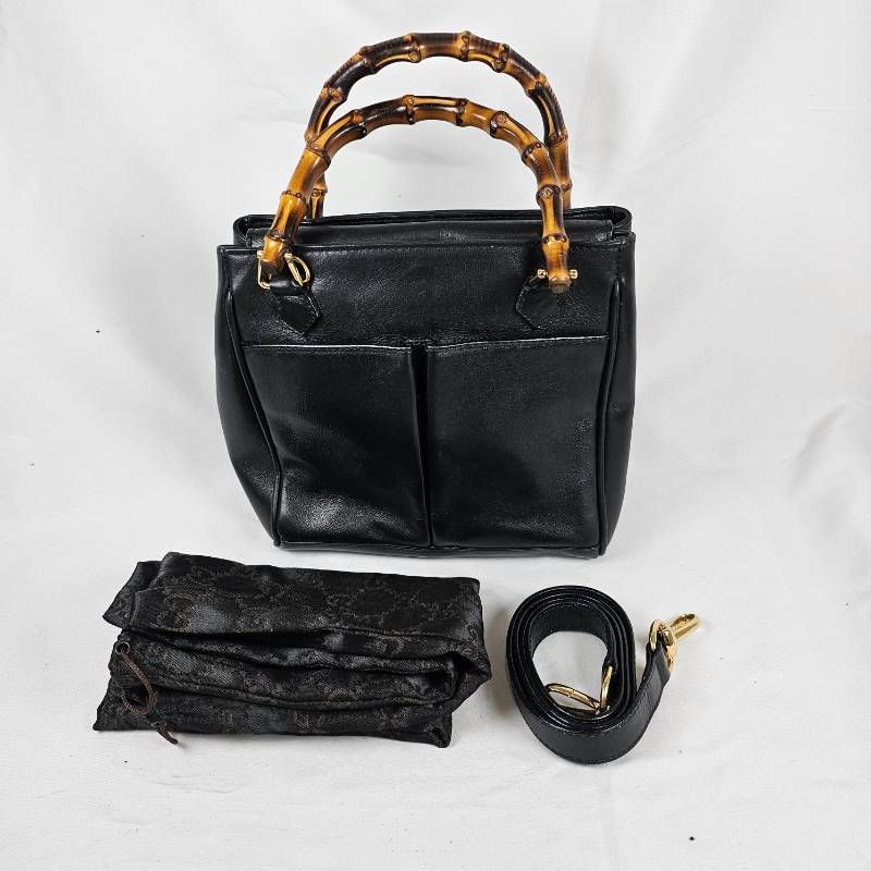 GUCCI オールドグッチ バンブー ハンドバッグ ブラック 保存袋付 2way 訳あり】GUCCI オールドグッチ バンブー 2WAY ショルダーバッグ