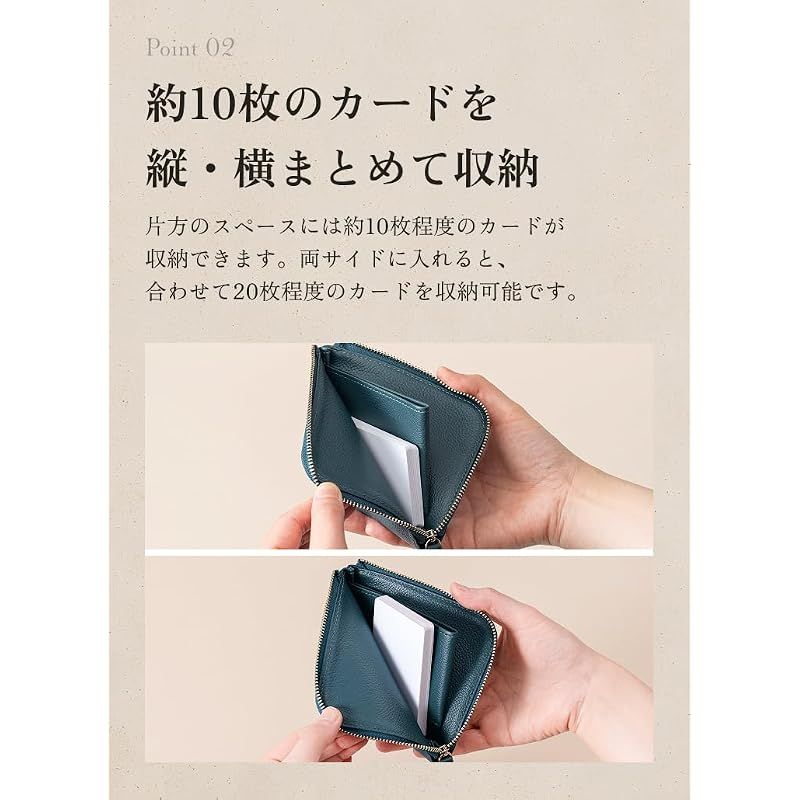 [LIB] L字ファスナー財布 撥水オリジナルレザー 牛本革 男女兼用 コンパクト カード10枚収納 小銭入れ YKKファスナー (ミントグレー)