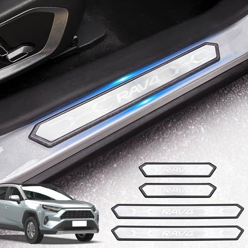 N◆RAV4 XA50 系 専用 スカッフプレート ステンレス ラバー縁取り ドアシルプロテクター サイドステップガード 滑り止め 傷防止 防汚 簡単取付 日本語説明書付 4 点セット シルバー【レーザーロゴ】 6b81de40 6,019円