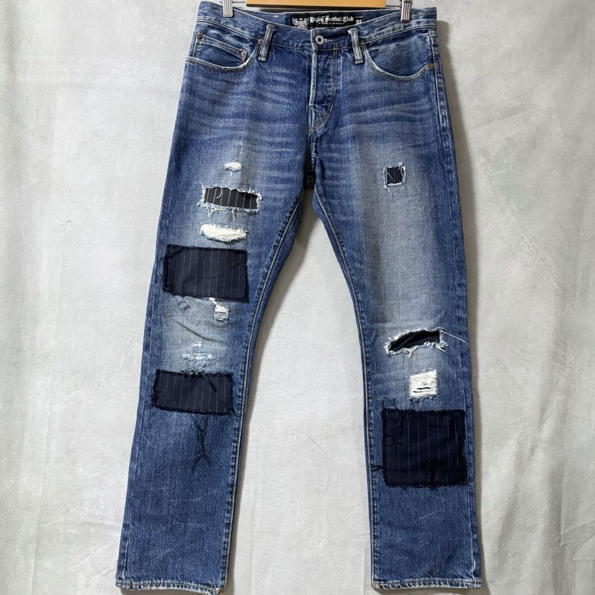 RUGBY FC RALPH LAUREN ラグビー ラルフローレン ダメージ パッチワーク リペア ストレート デニムパンツ ジーンズ size.32/30 インディゴ