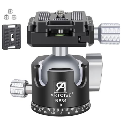 ARTCISE 34mm 低重心ボール雲台アルミ合金 CNC精密加工 耐腐食 アルカスイス三脚ヘッド 15kg耐荷重 0.26kg軽量 360°目盛りパノラマ/U型縦位置対応 バブル水準器付★m 98ae08d2