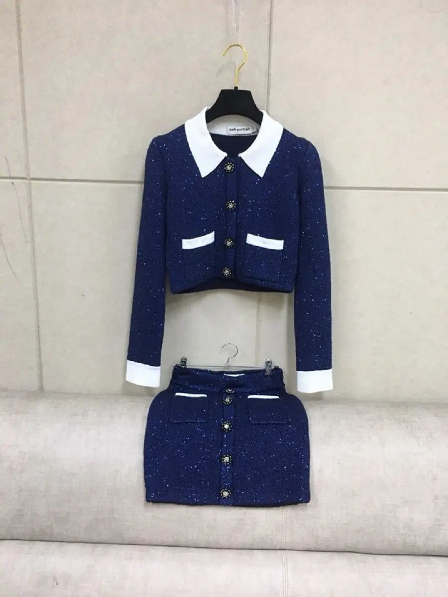 SELF PORTRAIT セルフ・ポートレイト 正規品 セットアップ / ネイビー ツイード ジャケット + スカート セット