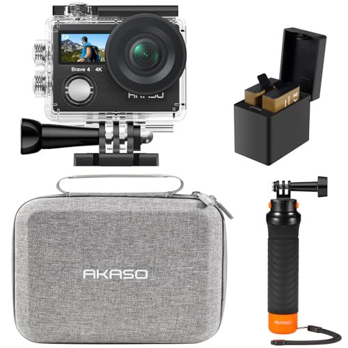 AKASO Brave4 アクションカメラ 4K30FPS デュアルスクリーン EIS手ブレ補正 40M防水 水中カメラ HDMI出力 アクションカム 小型 フローティングハンドグリップ付き★m 08614008