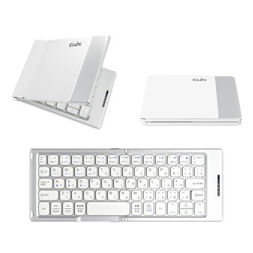 EWIN ワイヤレスキーボード 折り畳み式 Bluetooth iPad/iPhone/Android/Mac/Windows対応 日本語配列 | ホワイト　2つ折り 3台同時接続　スマホ/タブレット/パソコン用 　パンタグラフ式 　薄型　軽 83177826