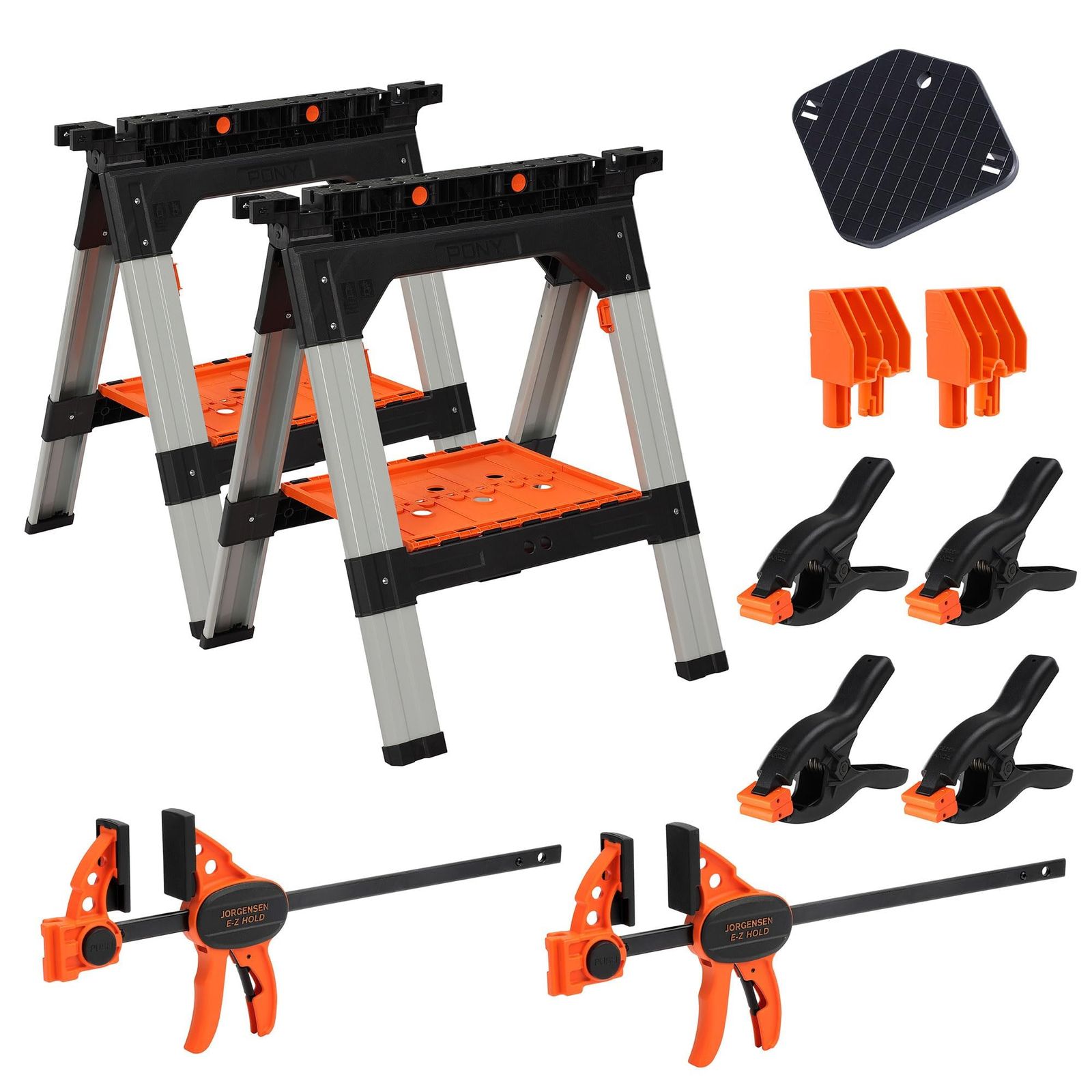 ★新品★PONY ソーホース 2台セット 作業台 ワークテーブル 耐荷重544kg 300mmFクランプ×2個付 スプリングクランプ×4個付 | スチール固定足 DIY 日曜大工 木工工具 30d7f452