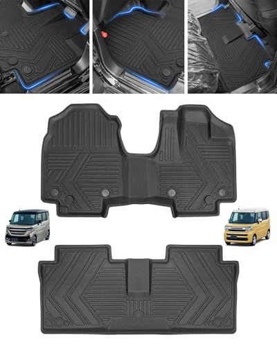 N◆に適合する 新型 スペーシア フロアマット+セカンドマットスペーシア カスタム MK54S フロアマット MK94Sカーマット 縁高 2023年11月～カスタムパーツ TPE素材 純正交換 特殊なテクスチャデザイン防水 滑り防止 耐汚れ 取付簡単 保護パー