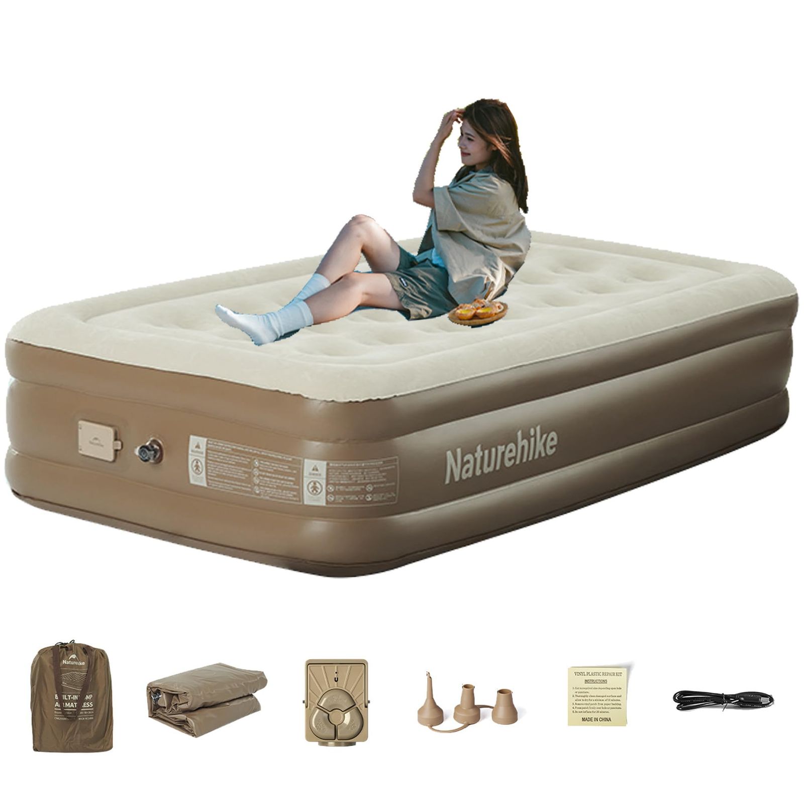 ★新品★Naturehike エアーベッド 45cm極厚 高性能電動ポンプ内蔵 2分空気入れ抜き 1人/2人/3人用 耐荷重450KG 肌触り良い素材 静音 来客用 予備 電動ベッド 軽量 寝心地が良い キャンプ コンパクト 簡易 厚手 シン 22460a25