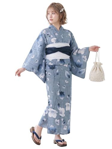 [NISHIORI] 浴衣 セット レディース 二部式 選べる浴衣 しわ兵児帯 2点セット 大人かわいい 上品 花柄 夏祭り 花火大会pms