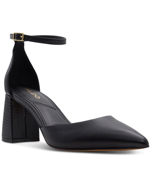 アルド レディース シューズ サンダル アンクル ヒール ALDO Womens Jan PointedToe AnkleStrap BlockHeel Pumps Black Leather ブラッ