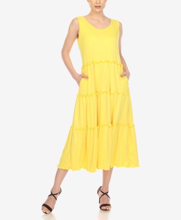 ホワイトマーク レディース トップス ワンピース ティアード ミディワンピース ミディ White Mark Womens Scoop Neck Tiered Midi Dress Canary Ye