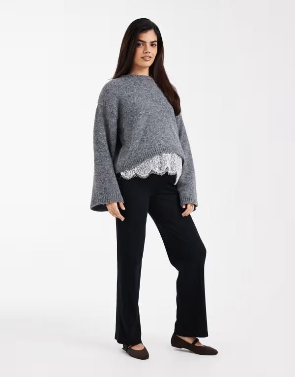 ママライシアス レディース ボトムス カジュアルパンツ ワイドレッグ リブ マタニティ Mamalicious Mamalicious Maternity heavy ribbed wide leg 13,636円