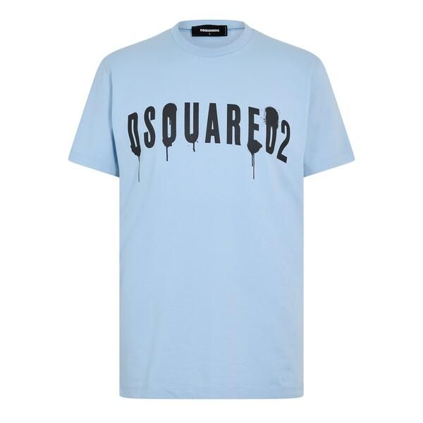 ディースクエアード メンズ トップス シャツ ロゴ DSquared2 Spray Logo T Shirt Light Blue ブルー