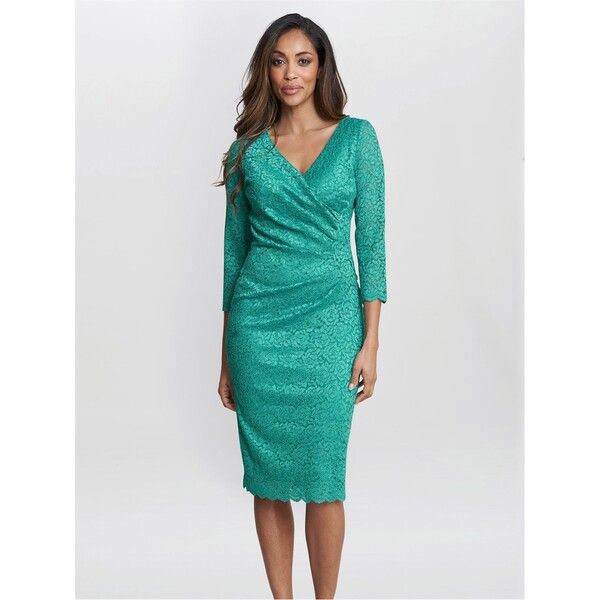 ジーナバッコーニ レディース トップス ワンピース ラップワンピース レース Gina Bacconi Melody Lace Wrap Dress JADE
