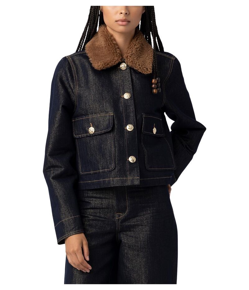 ブランクニューヨーク レディース アウター コートール デニム ジャケット Blank NYC Metallic Denim Jacket with Faux Sherpa Collar Blue ブ 8,865円