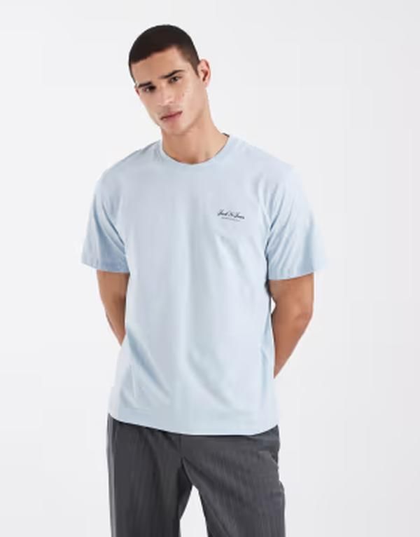 ジャック アンド ジョーンズ メンズ トップス Tシャツ ロゴ Jack Jones archive logo tshirt in light Celestial Blue ブルー 7,184円