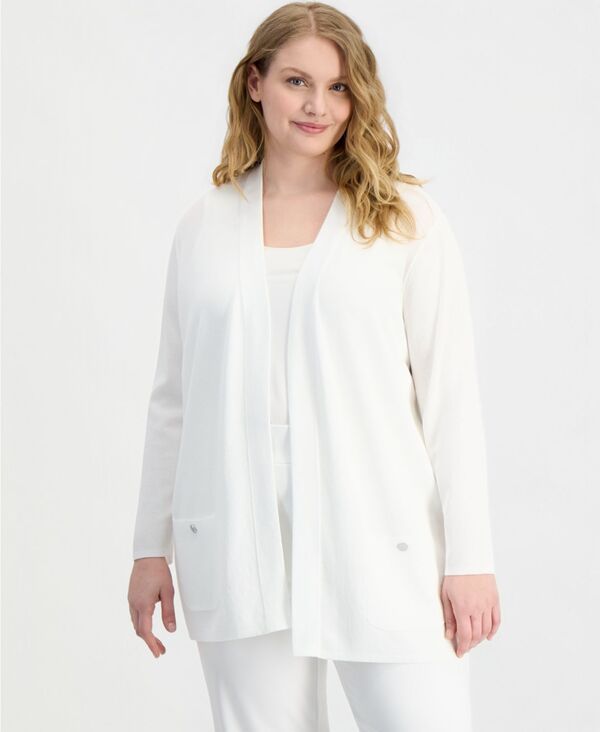 アンクライン レディース アウター ニット・セーター プラスサイズ カーディガン Anne Klein Plusize Malibu OpenFront Cardigan Bright White ホ