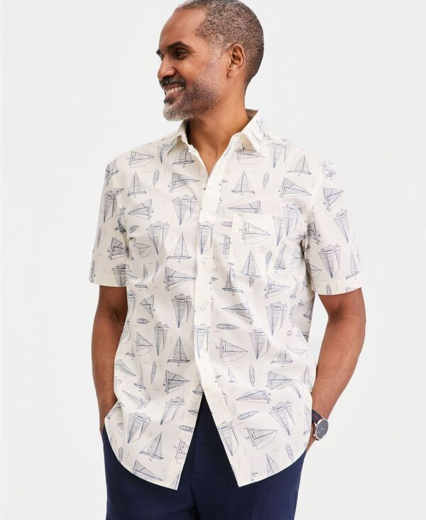 クラブルーム メンズ トップス シャツ 半袖 Club Roomens Poplin ShortSleeve Shirt Sail Boat Print Winter Ivory アイボリー 7,110円
