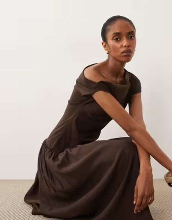 マンゴ レディース トップス ワンピース アシンメトリー ノースリーブ マキシ Mango asymmetric sleeveless drop waist maxi dress BROWN ブラウン 19,965円