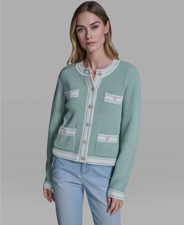カール ラガーフェルド レディース アウター ニット・セーター クルーネック カーディガン KARLAGERFELD PARIS Womens Marled Crew Neck Cardigan Sw