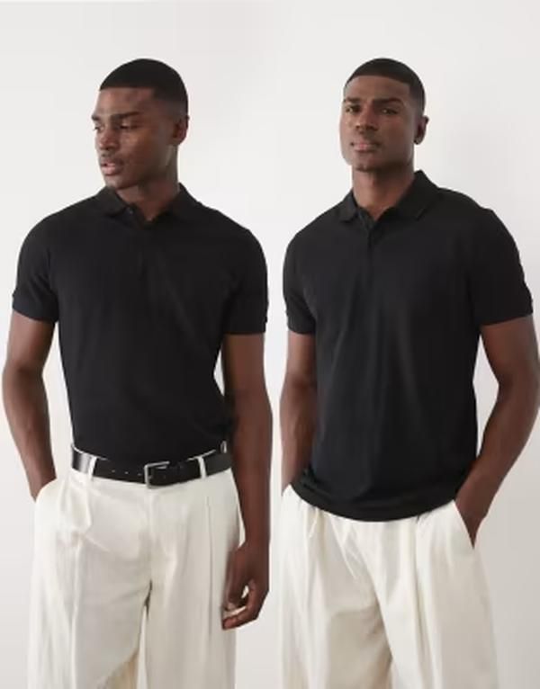 エイソス メンズ トップス ポロシャツ レギュラーフィット ASOS DESIGN Essentials 2 pack regular fit polos pique Black ブラック 10,991円