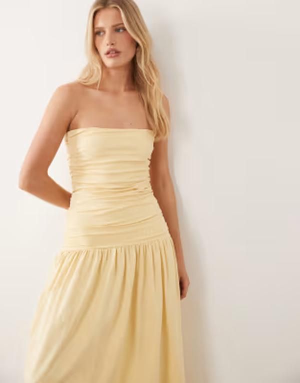 エイソス レディース トップス ワンピース ギャザー マキシ ASOS DESIGN ruched bandeau with dropped waist maxi dress in buttermil 14,220円