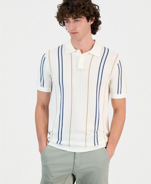 ゲス メンズ トップス ポロシャツ 半袖 GUESS Mens Intarsia Striped ShortSleeve Polo Shirt SALT WHITE MULTI ホワイト