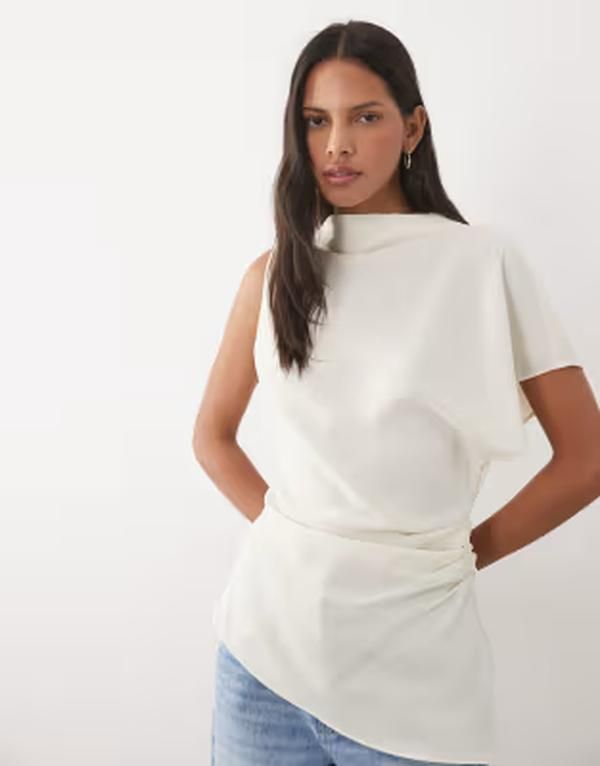 マンゴ レディース トップス シャツ アシンメトリー ハイネック ブラウス Mango asymmetric high neck blouse BEIGE ベージュ