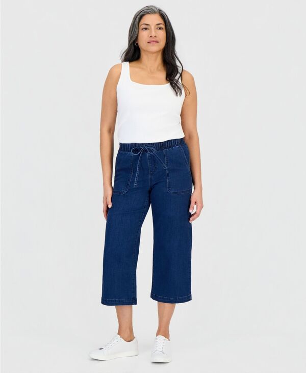 スタイルアンドコー レディース ボトムス デニムパンツ クロップド ジーンズ Style Co Womens Cropped High Rise WideLeg Jeans Dark Wash