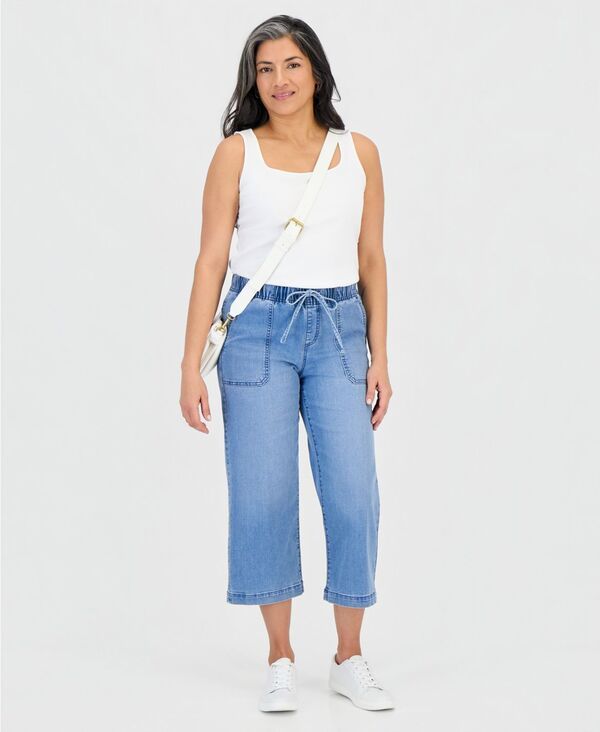 スタイルアンドコー レディース ボトムス デニムパンツ クロップド ジーンズ Style Co Womens Cropped High Rise WideLeg Jeans Light Motif