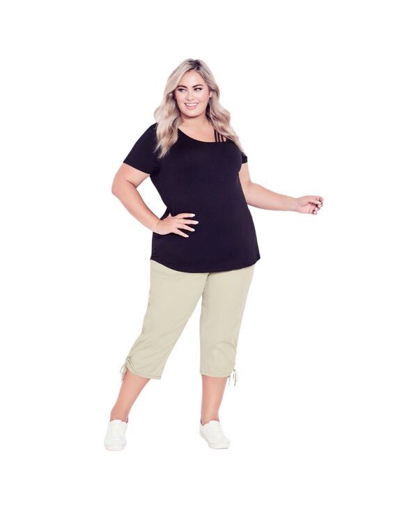 アベニュー レディース ボトムス カジュアルパンツ プラスサイズ コットン キャップ AVENUE Womens Plusize Cotton Cinch Capri Sand サンド