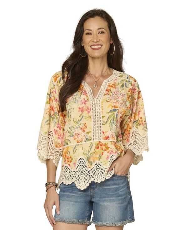デモクラシー レディース トップス シャツ プチ Democracy Petite VNotch Neck Scallop Edge Top Lemon Tangerine Multi タンジェリン