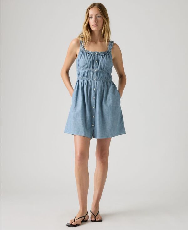 リーバイス レディース トップス ワンピース ミニ コットン Levis Womens Vera Waisted Square Neck Cotton Mini Dress Breezy Blues