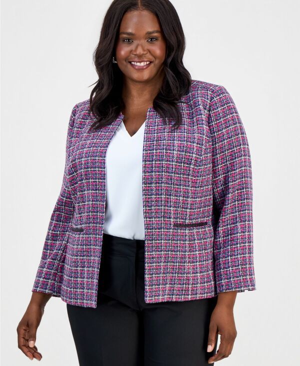 カスパール レディース アウター ジャケット・ブルゾン ツイード 長袖 Kasper Womens Tweed OpenFront LongSleeve Jacket Cerise Multi マルチ