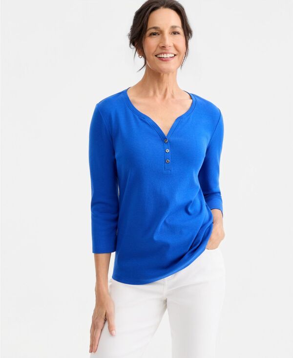 スタイルアンドコー レディース トップス シャツ コットン Style Co Womens Cotton 34Sleeve Henley Tee Tanzanite