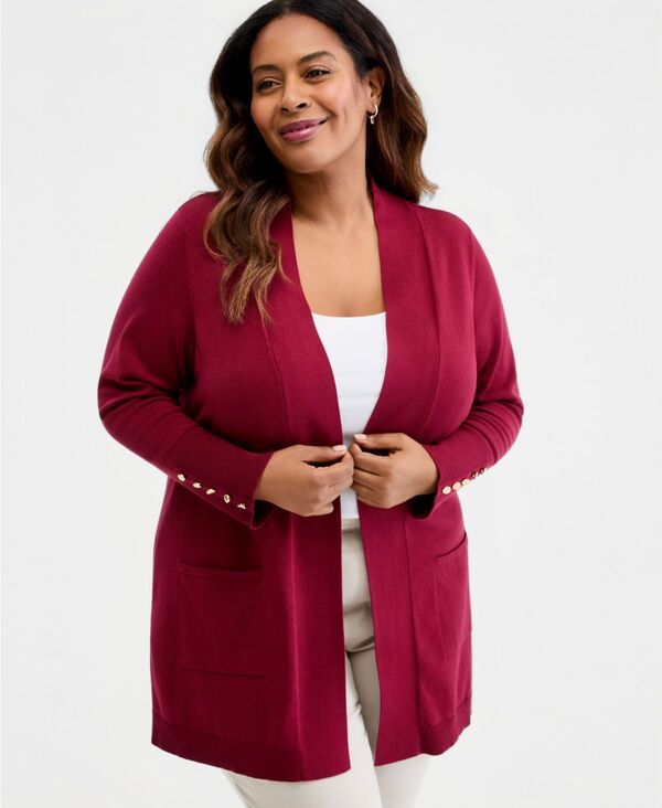 ジェイエムコレクション レディース アウター ニット・セーター カーディガン JM Collection Womens ButtonSleeve Flyaway Cardigan Cherry Pie