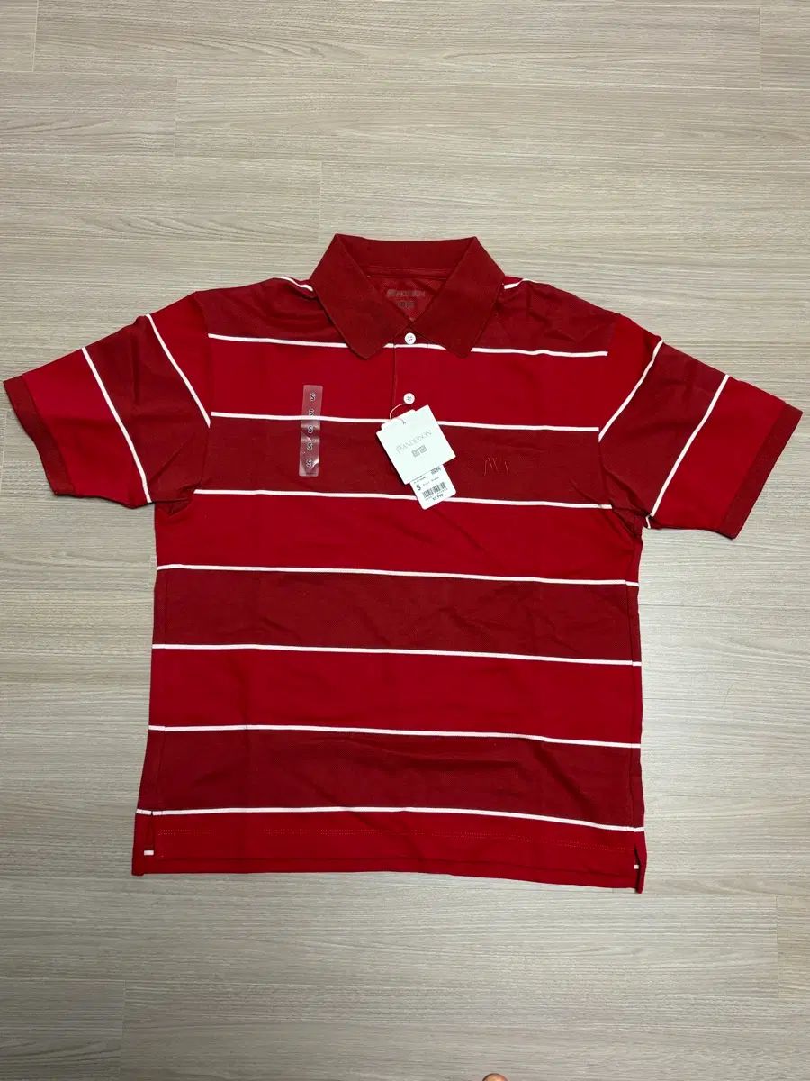 UNIQLO ユニクロ x Kinloch Anderson(キンロックアンダーソン) ドライ ピケ ストライプ ポロ レッド カラーTシャツ S