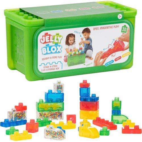 Jelly Blox Stash N Stack 2イン1 収納ケース 30ブロック付き | 幼児&就学前の積み木 子供が握ったり伸ばしたりできます | メッシュ認証 | 安全テスト済み & 痛くならない | 感覚遊びおもちゃ 対象年齢2歳以上。